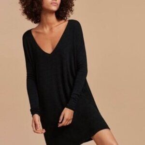 NWT Wilfred Free Aritzia Gail purple V-neck Jersey Long Sleeve Tunic Dress XXS